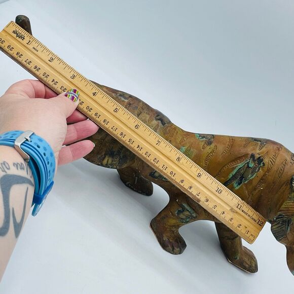 TIGER Decorative Figure Large Slinking Brass Copper Tone Item Made in India 15" - Picture 11 of 12